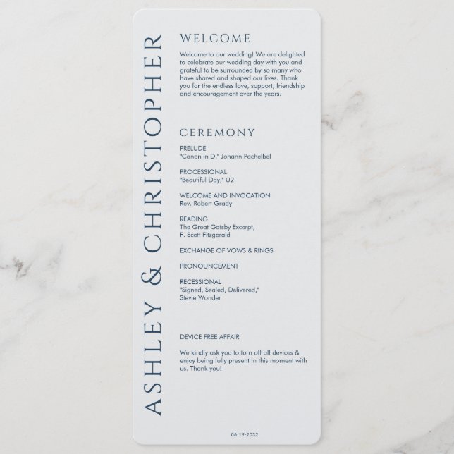 Programa Elegante Boda azul de la Marina Moderna (Anverso)