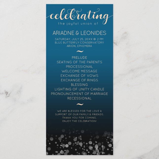 Programa Elegante Boda azul oceánico Peach Un Capítulo Nuev (Anverso)