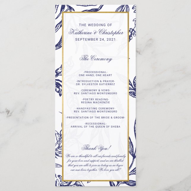 Programa Elegante Boda Botánico de Oro Azul de la Marina Ro (Anverso)