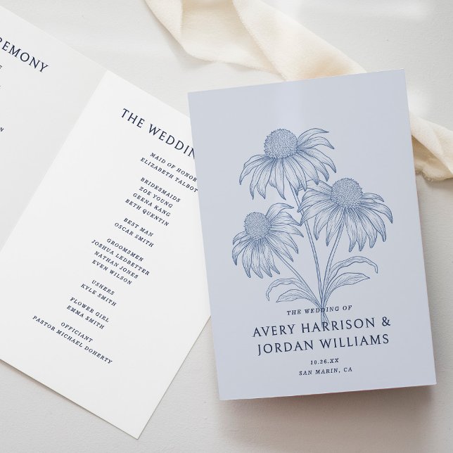Programa Elegante Boda Botánico Dusty Blue de Coneflower (Subido por el creador)