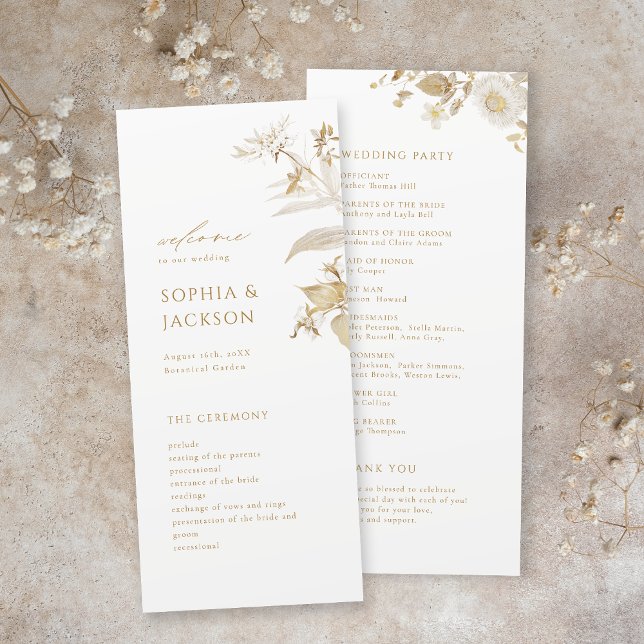 Programa Elegante Boda botánico floral de oro moderno (Elegant Modern Gold Botanical Floral Wedding Program)