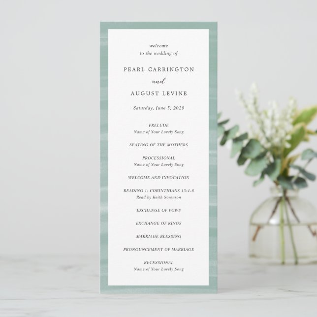 Programa Elegante Boda Chic Costero Verde Muted (Anverso de pie)