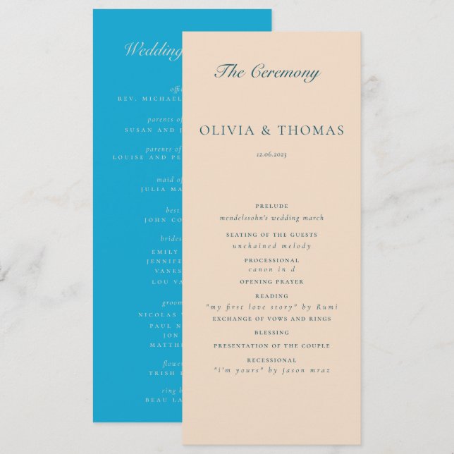 Programa Elegante Boda clásico de la ola azul de la playa d (Anverso / Reverso)