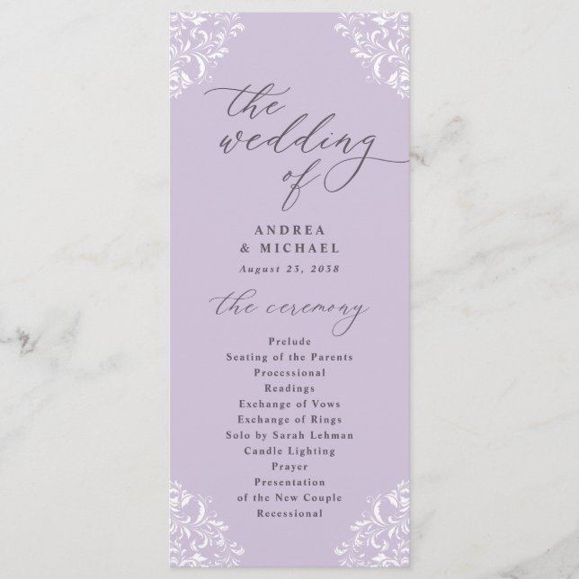 Programa Elegante Boda clásico de lavanda morado (Anverso)