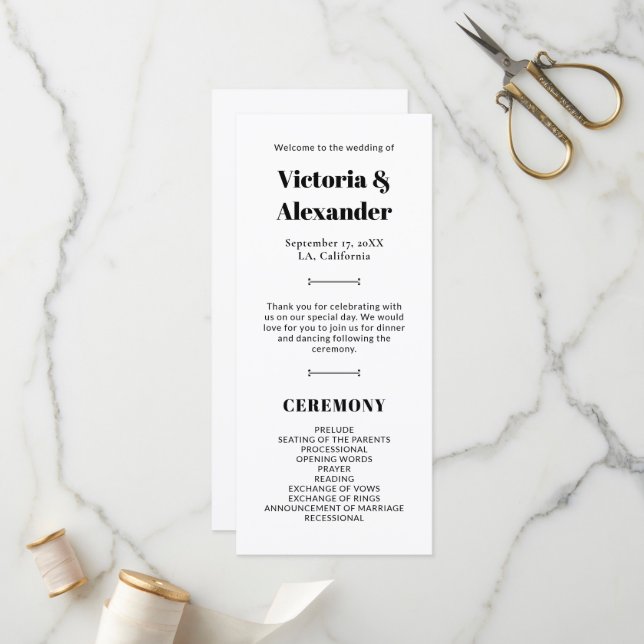 Programa Elegante Boda Clásico Negro y Blanco (Anverso/Reverso In Situ)