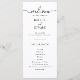 Programa Elegante Boda con Letra Script en Blanco y Negro