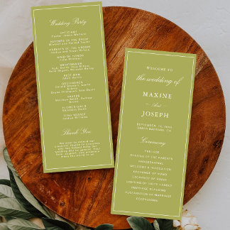 Programa Elegante Boda con Letra Script Verde Oliva