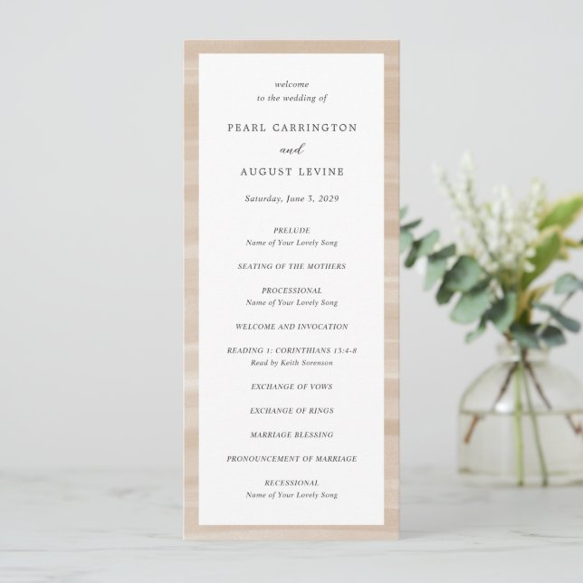 Programa Elegante Boda Costera Chic Arena Neutral (Anverso de pie)