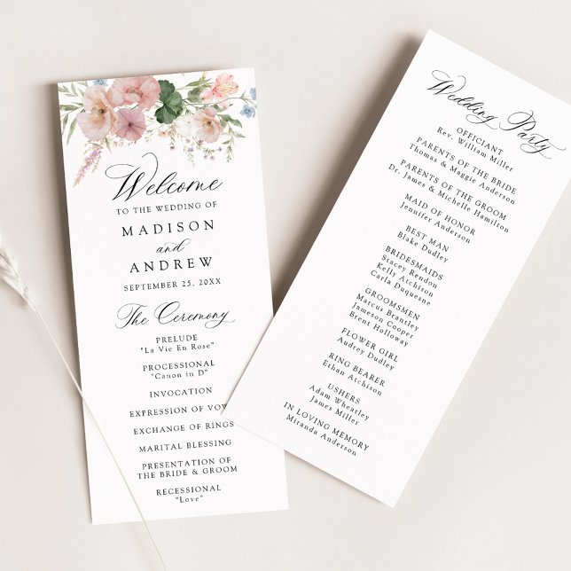 Programa Elegante Boda de acuarela romántica floral (Subido por el creador)