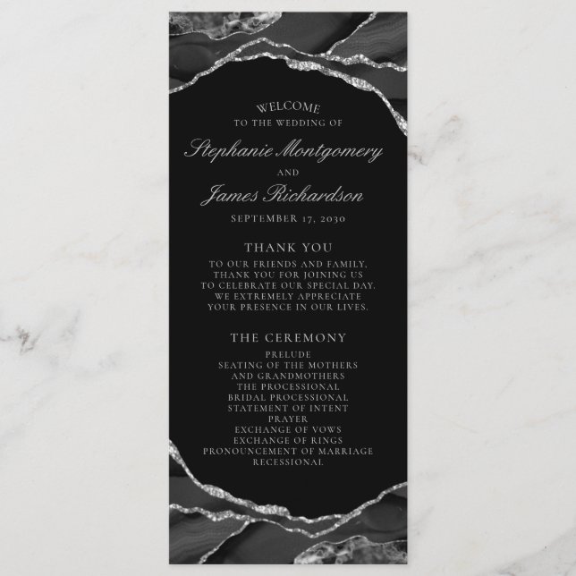 Programa Elegante Boda de Agata Negra con Hoja de Plata (Anverso)