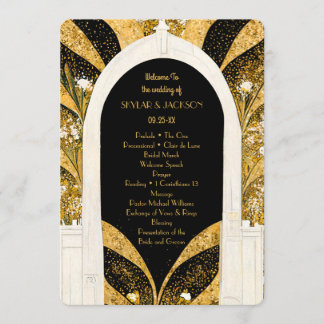 Programa Elegante Boda de Arcos de Arte Deco Negro y Oro