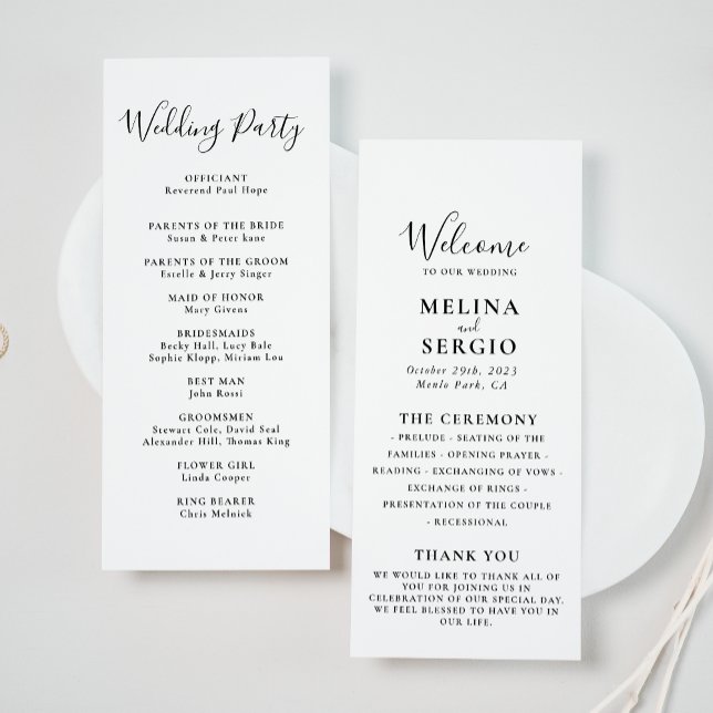 Programa Elegante Boda de caligrafía Minimalista (Subido por el creador)