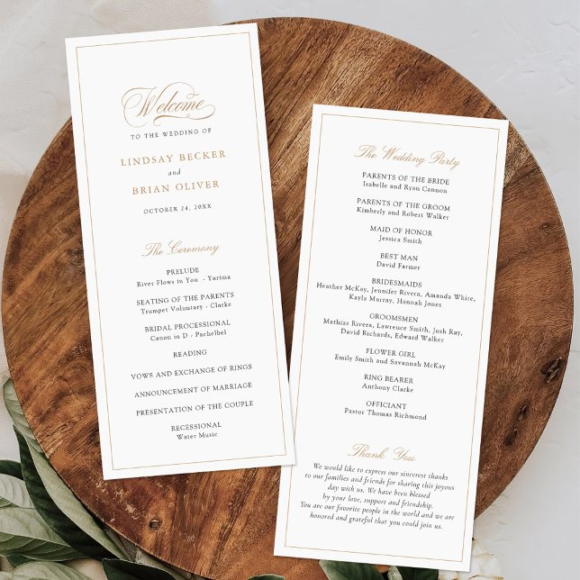 Programa Elegante Boda de caligrafía moderna Gold Script (Subido por el creador)