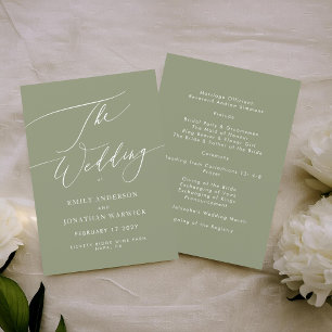 Programa Elegante Boda de caligrafía moderna verde sage