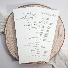 Programa Elegante Boda de Corazón Simple Negro y Blanco