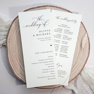 Programa Elegante Boda de Corazón Simple Negro y Blanco