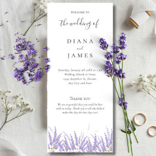 Programa Elegante Boda de flores de lavanda caligráfica