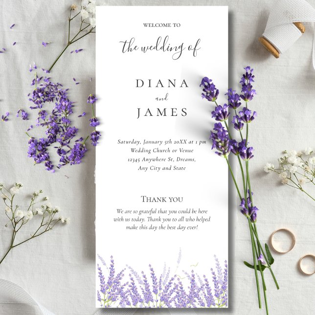 Programa Elegante Boda de flores de lavanda caligráfica (Elegant Calligraphy Lavender flower Wedding Program)