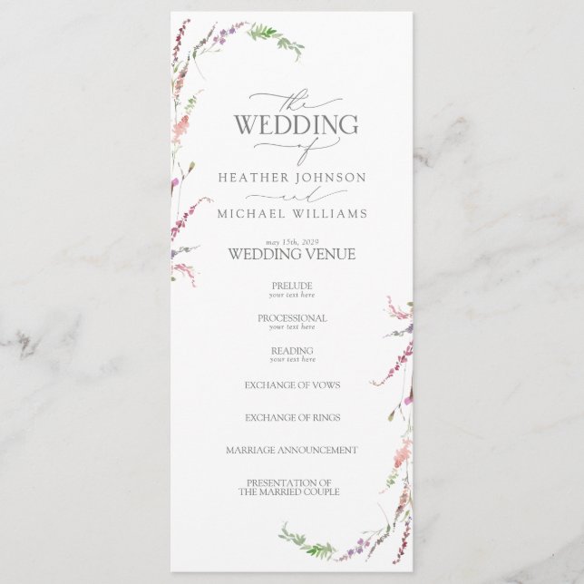 Programa Elegante Boda de flores silvestres de moda (Anverso)