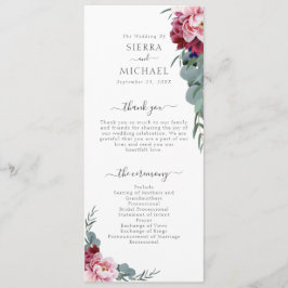 Programa Elegante Boda de follaje floral rosa de Borgoña Ru