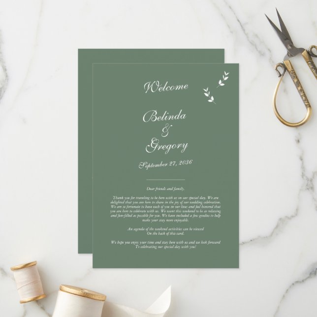 Programa Elegante Boda de guión verde de oliva sage (Anverso/Reverso In Situ)