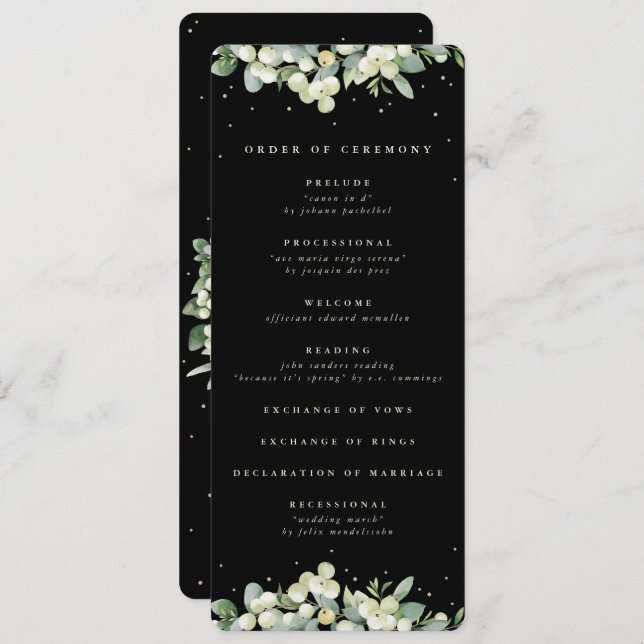 Programa Elegante Boda de Invierno Black Snowberry+Eucalypt (Anverso / Reverso)