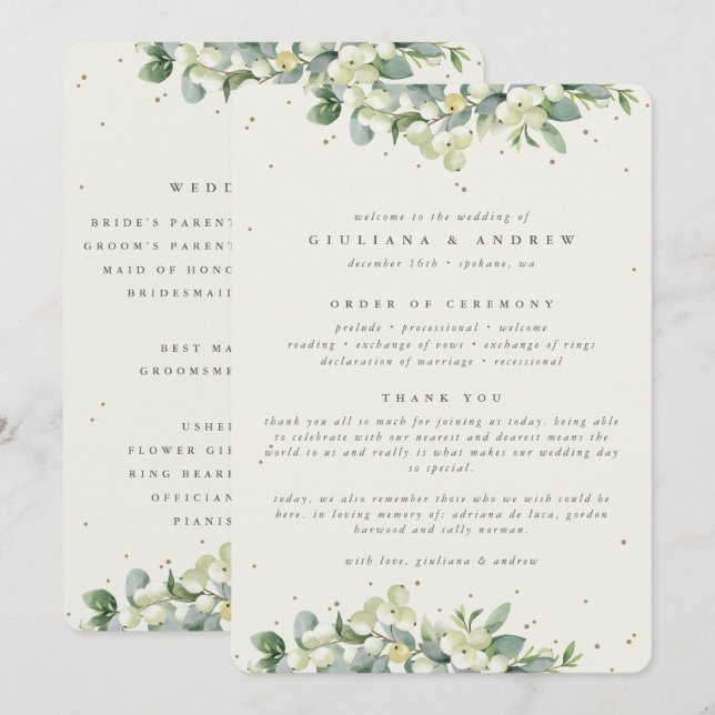 Programa Elegante boda de invierno con Snowberry + Eucalipt (Anverso / Reverso)