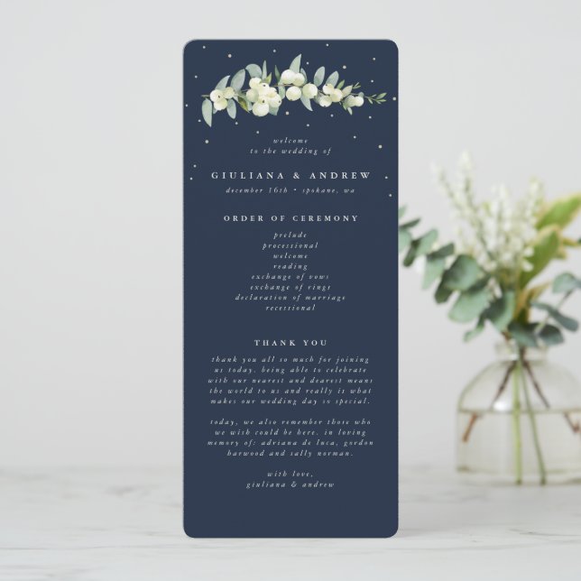 Programa Elegante Boda de la Marina Snowberry+Eucalyptus St (Anverso de pie)