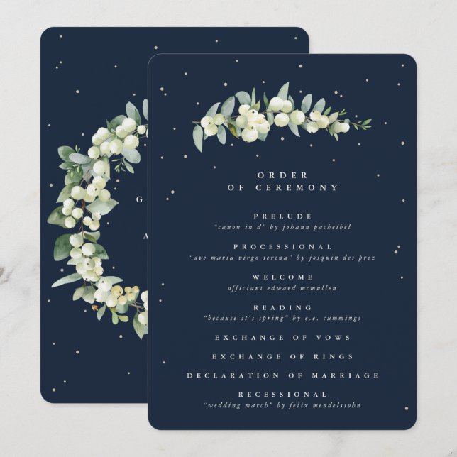 Programa Elegante Boda de la Marina Snowberry+Eucalyptus St (Anverso / Reverso)