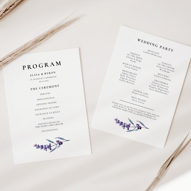 Programa Elegante Boda de lavanda floral de doble cara (Subido por el creador)