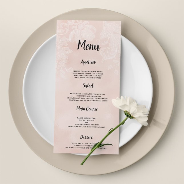 Programa Elegante Boda de marco de encaje floral blanco mel (Elegant peach white flower lace frame Wedding Menu )