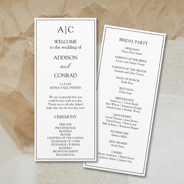 Programa Elegante Boda de Monograma Blanco Clásico (Subido por el creador)