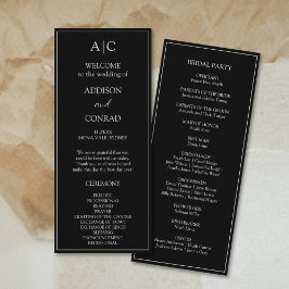 Programa Elegante Boda de Monograma Negro Clásico