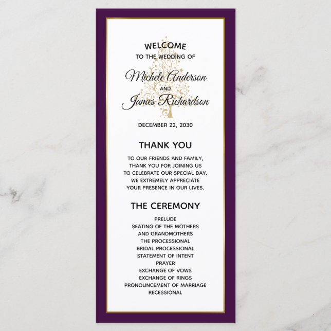 Programa Elegante Boda de Navidad de Invierno de Oro Púrpur (Anverso)