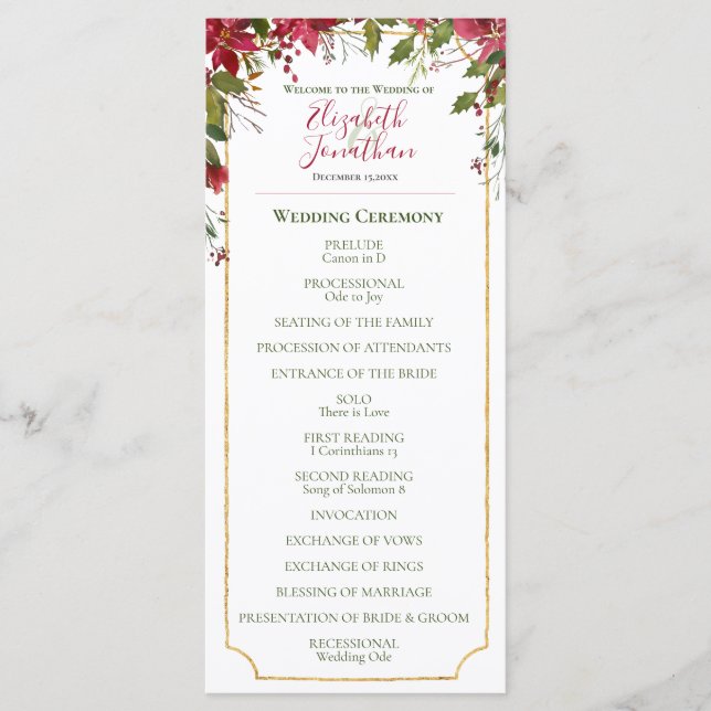 Programa Elegante Boda de Navidades florales de Poinsettia  (Anverso)