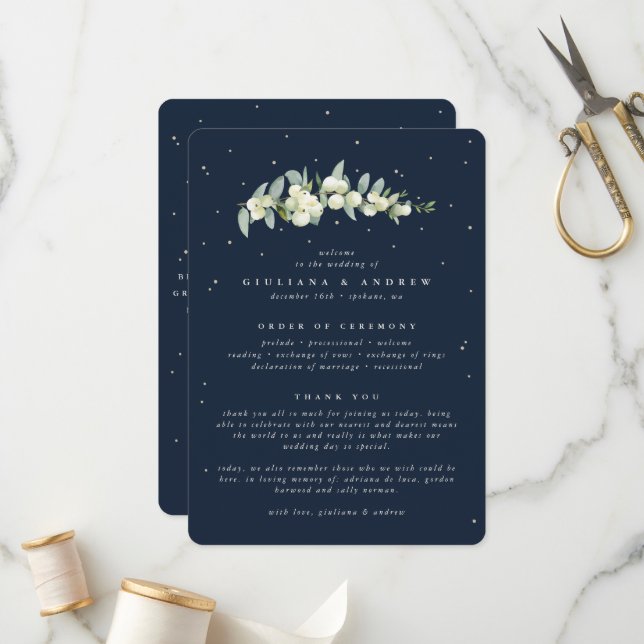 Programa Elegante boda de Navy Snowberry+Eucalyptus Stem (Anverso/Reverso In Situ)