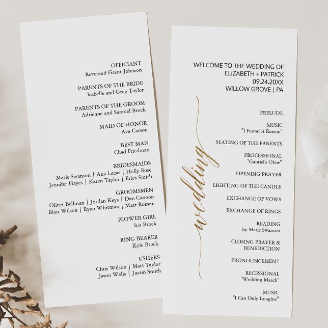 Programa Elegante Boda de oro y caligrafía negra (Subido por el creador)