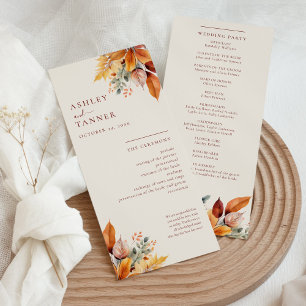 Programa Elegante Boda de otoño de hojas de otoño
