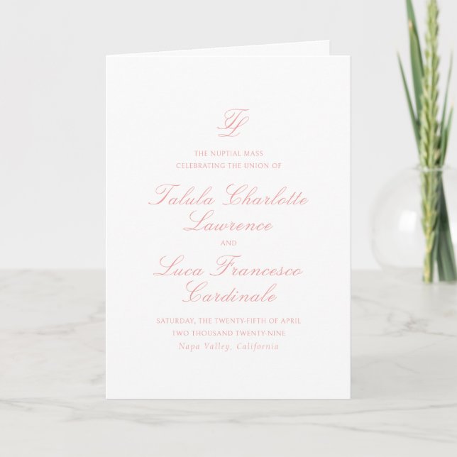 Programa Elegante Boda de Rosa Coral Tradicional (Anverso)