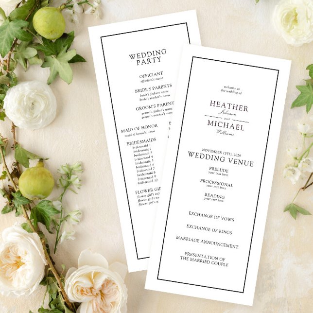 Programa Elegante Boda de tipografía de escritura en blanco (Easily create a wedding program to match your formal invitation suite!)