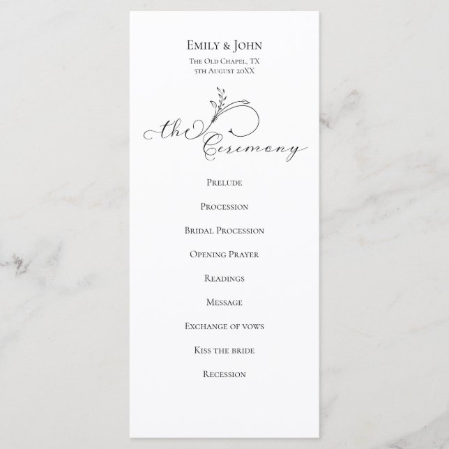 Programa Elegante Boda de tipografía de escritura negra de  (Anverso)