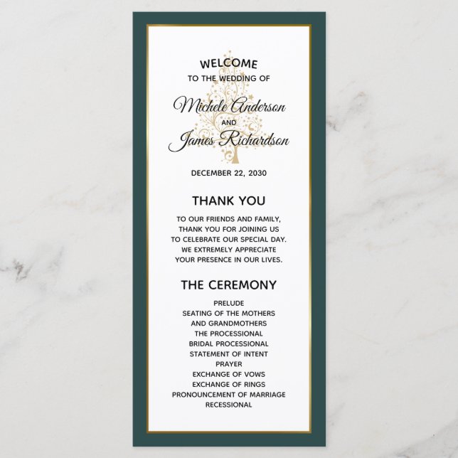 Programa Elegante Boda de Vacaciones de Invierno en Verde E (Anverso)