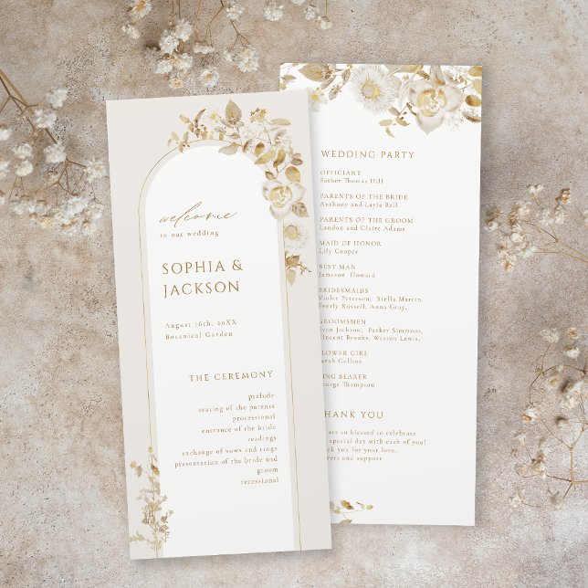 Programa Elegante Boda del Arco Botánico Floral de Oro (Elegant Gold Botanical Floral Arch Wedding Program)