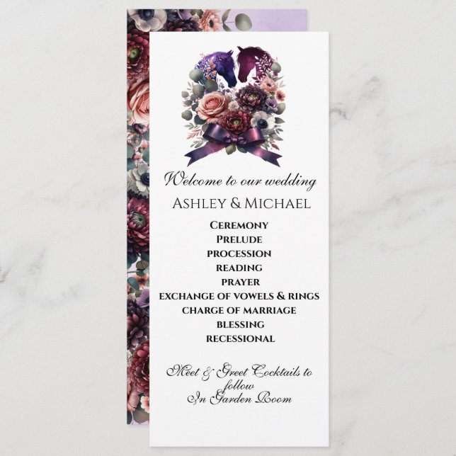 Programa Elegante Boda ecuestre acuarela (Anverso / Reverso)