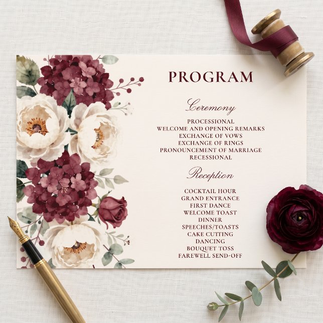 Programa Elegante Boda Floral Acuarela Marrón y Marfil (Subido por el creador)