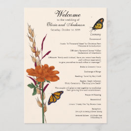 Programa Elegante Boda floral de mariposa monarca