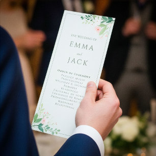 Programa Elegante boda floral de Rubor verde suave botánico