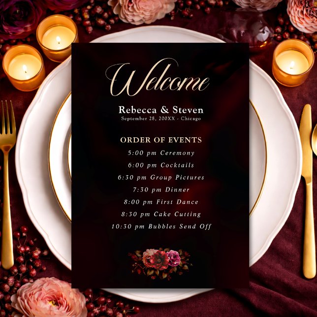 Programa Elegante boda floral negro moreno (Subido por el creador)
