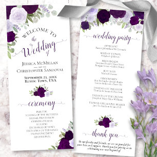 Programa Elegante Boda Floral Purple Boho Watercolor Floral
