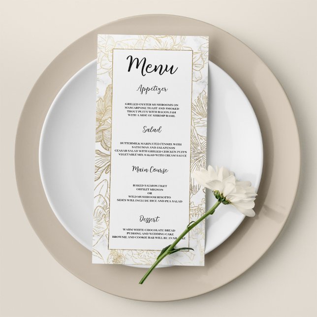 Programa Elegante Boda florido de mármol gris dorado (Elegant white gold gray marble floral Wedding Menu )